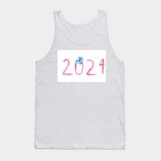 Watercolor text 2024 and snowflake, holiday art decoration, sketch. Illustration hand drawn modern Tank Top